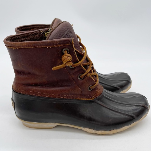 Sperry Womens Saltwater Duck Boot Waterproof Leather Rubber size 7 Brown Outdoor - Picture 3 of 11